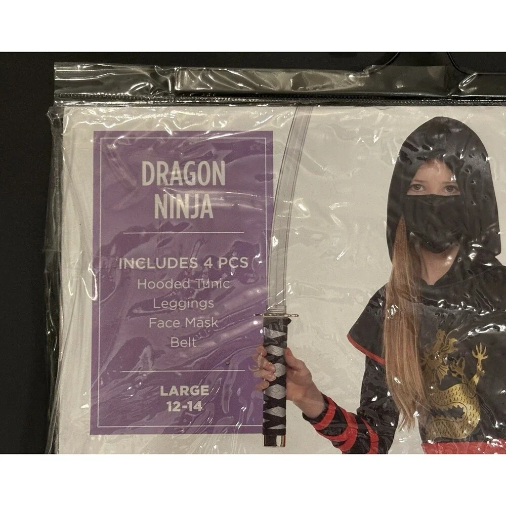 Kids Halloween Costume Dragon Ninja Size L (12-14) 4 Piece Set NIB NIP